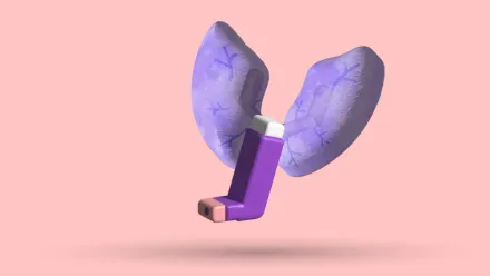 A 3D pair of lungs with an asthma inhaler in front of them