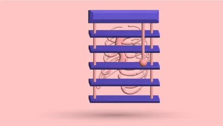 A 3D rib cage seen through half-closed window blinds