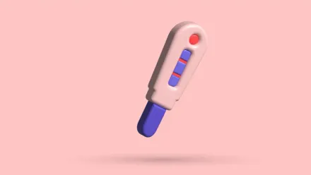 A 3D pregnancy test showing two lines