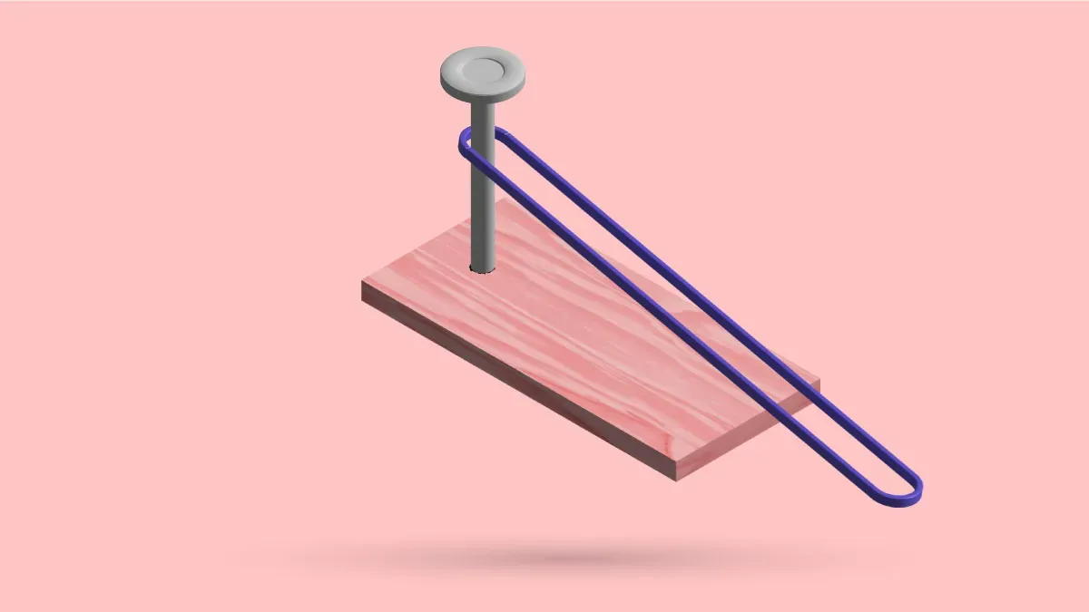 A 3D resistance band looped around an anchor on a board