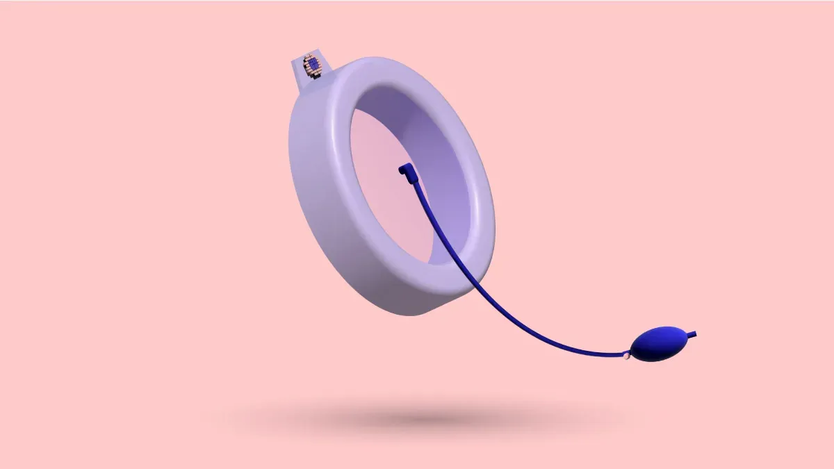 A 3D vacuum bell seen face-on with its hand pump and tube